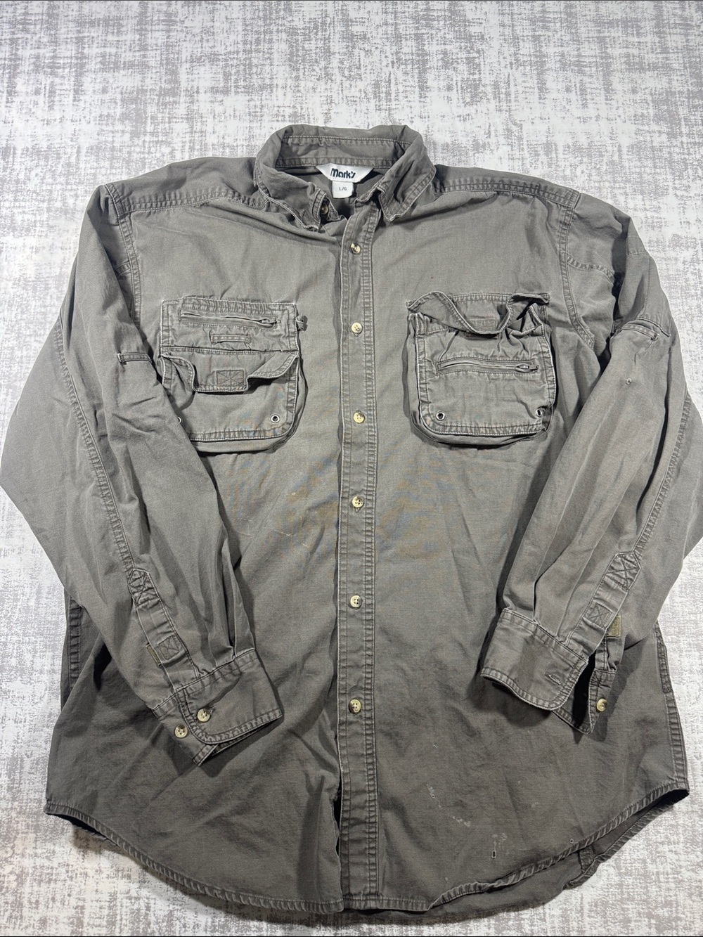 Marks Y2K era Men's Olive Gray Button-Up Field Shirt Jacket Sz Large 28X23 READ